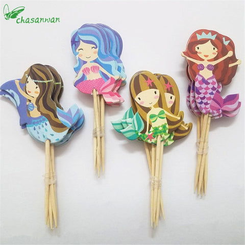 Birthday Party Decorations Kids 24 Pcs/lot Mermaid Party Cupcake Topper Party Decorations Mermaid Party Supplies Deco Marriage