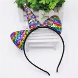 Cute Can Flip Sequins Glitter Unicorn Hairband Rainbow Unicorn Cat Ears Kid Party Cartoon Headband Hair Accessories For Women