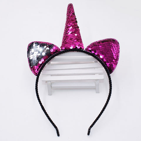 Cute Can Flip Sequins Glitter Unicorn Hairband Rainbow Unicorn Cat Ears Kid Party Cartoon Headband Hair Accessories For Women