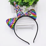 Cute Can Flip Sequins Glitter Unicorn Hairband Rainbow Unicorn Cat Ears Kid Party Cartoon Headband Hair Accessories For Women
