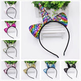 Cute Can Flip Sequins Glitter Unicorn Hairband Rainbow Unicorn Cat Ears Kid Party Cartoon Headband Hair Accessories For Women