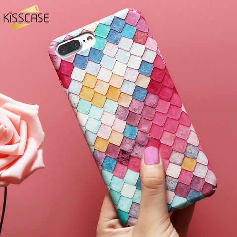 KISSCASE Colorful 3D Hard Phone Cases For iPhone X XS XR XS Max Girl Mermaid Fish Scale Case for iPhone 7 8 Plus 6 6s Back Cover