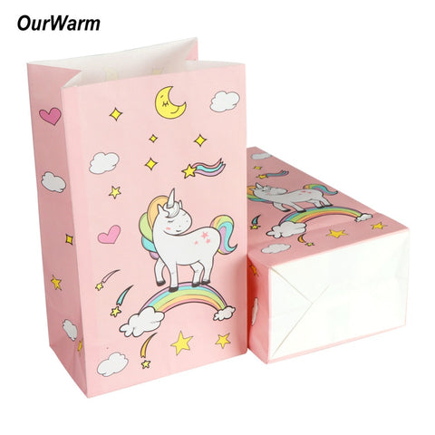 OurWarm 12pcs Unicorn Paper Gift Bags Pink Candy Bag for Unicorn Party Baby Shower Birthday Candy Box Birthday Party Supplies